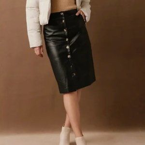 Böhme Faux Leather Button Front Midi Skirt XL
